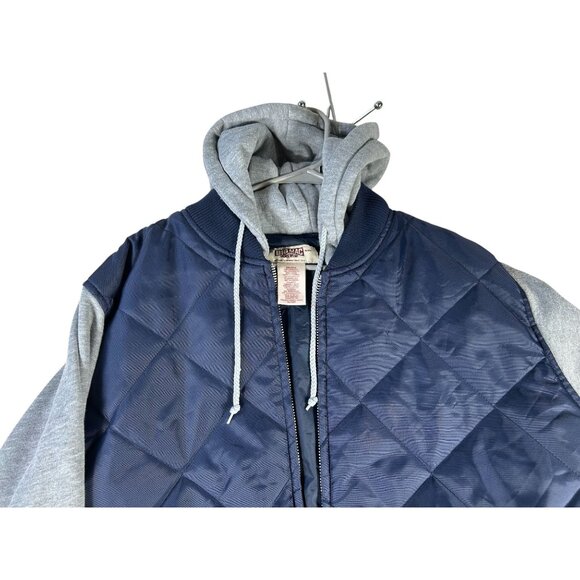 Big Mac Workwear Quilted Hoodie Mens XXL Navy Blue Gray Pocket Drawstring Zip Up - Picture 2 of 10